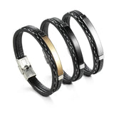 Personalized Stainless Steel Mirror Bracelet with Vintage Woven Leather