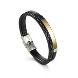 Personalized Stainless Steel Mirror Bracelet with Vintage Woven Leather