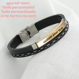 Personalized Stainless Steel Mirror Bracelet with Vintage Woven Leather