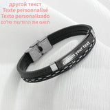 Personalized Stainless Steel Mirror Bracelet with Vintage Woven Leather