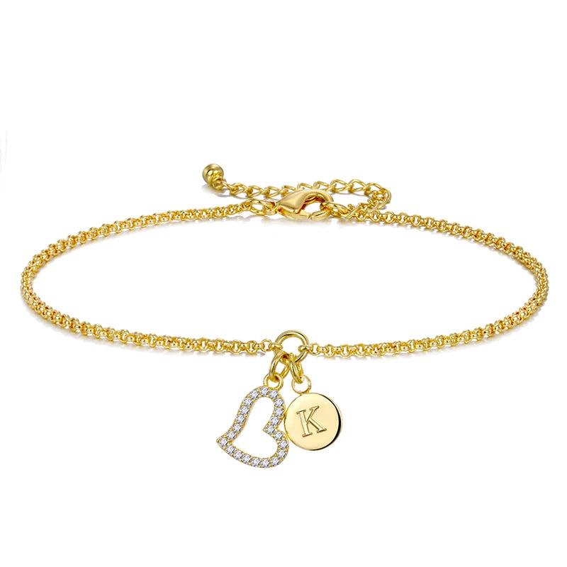 Zircon Heart Bracelet Women Initial Letter A-Z Rhinestone Chain
