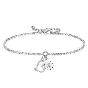 Zircon Heart Bracelet Women Initial Letter A-Z Rhinestone Chain