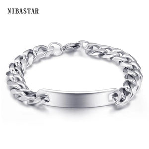 316L Stainless Steel Men's ID Bracelet Clasp Byzantine Chain