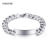 316L Stainless Steel Men's ID Bracelet Clasp Byzantine Chain