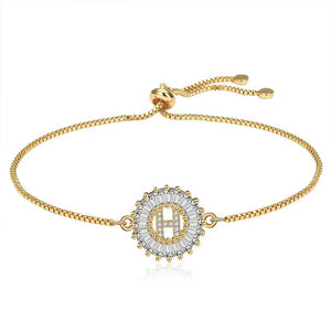 CZ Crystal Letter Bracelet Round Shape Jewelry Alphabet Letters Adjustable
