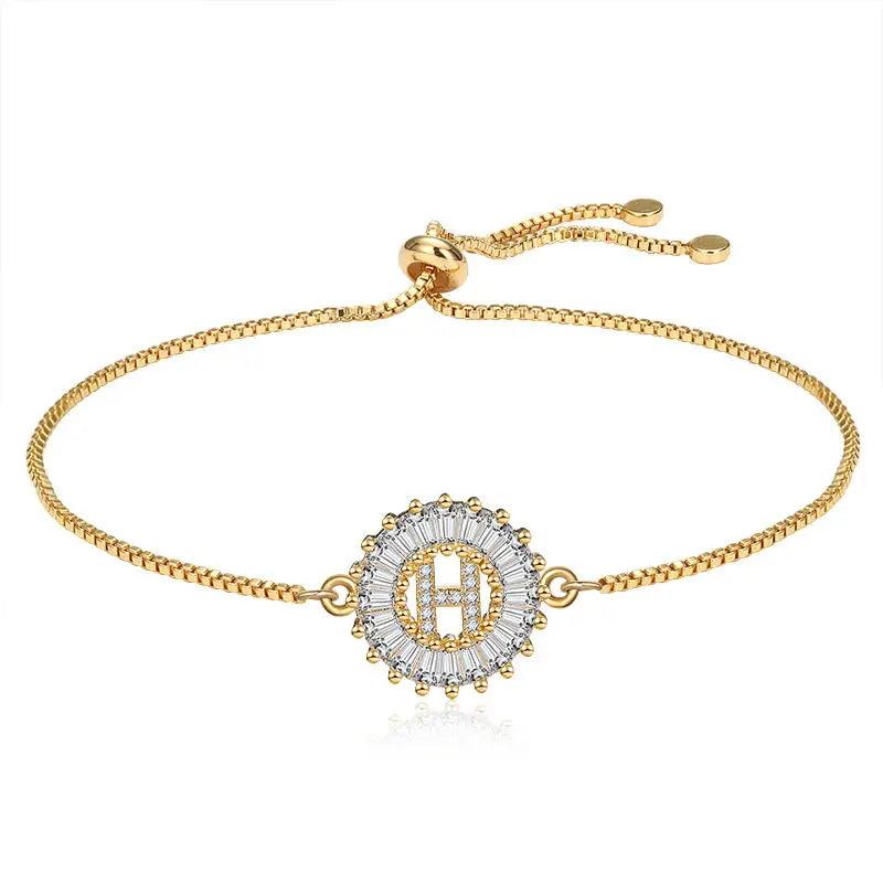 CZ Crystal Letter Bracelet Round Shape Jewelry Alphabet Letters Adjustable