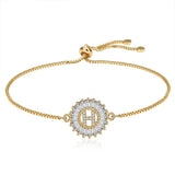 CZ Crystal Letter Bracelet Round Shape Jewelry Alphabet Letters Adjustable