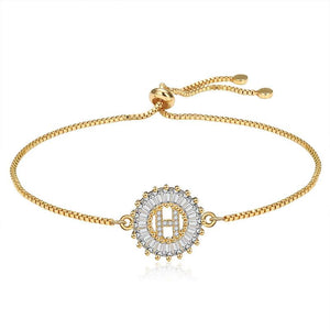 CZ Crystal Letter Bracelet Round Shape Jewelry Alphabet Letters Adjustable