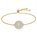 CZ Crystal Letter Bracelet Round Shape Jewelry Alphabet Letters Adjustable