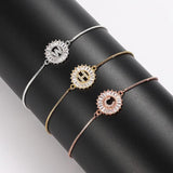 CZ Crystal Letter Bracelet Round Shape Jewelry Alphabet Letters Adjustable