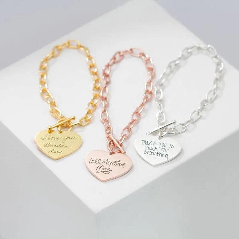 Handwriting Charm Bracelet Personalized Memorial Jewelry Stainless Steel