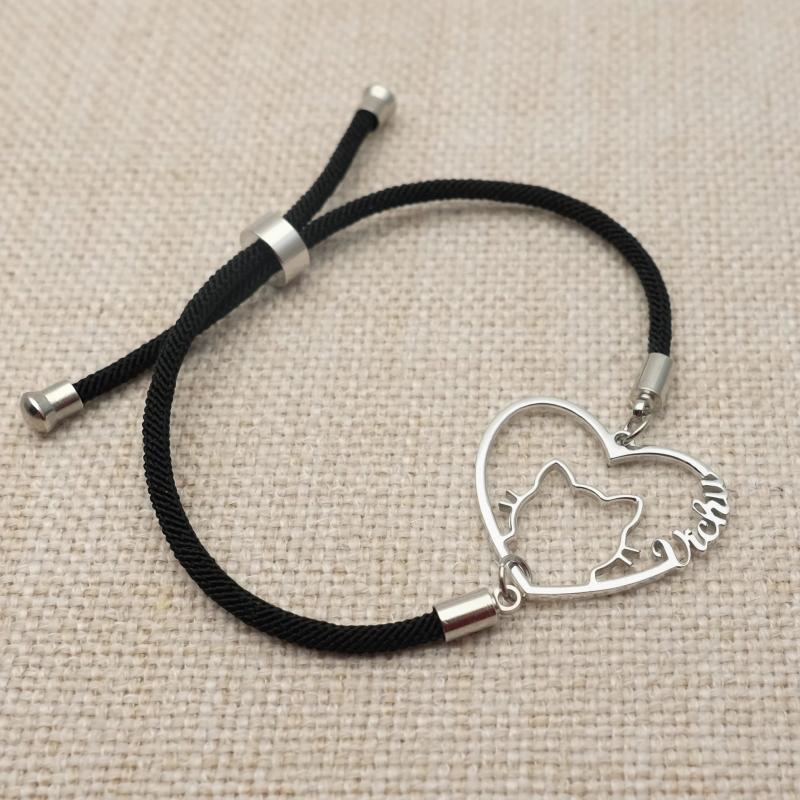 Personalized Kitty Cat Name Bracelet Rope Bangle Men Women Gift Pet