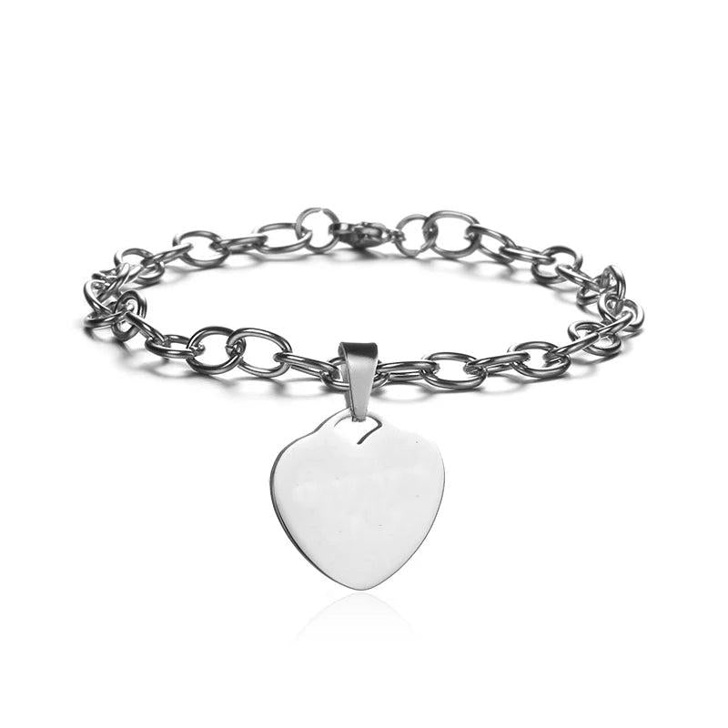 Personalized Heart Bracelet Stainless Steel Charm Jewelry