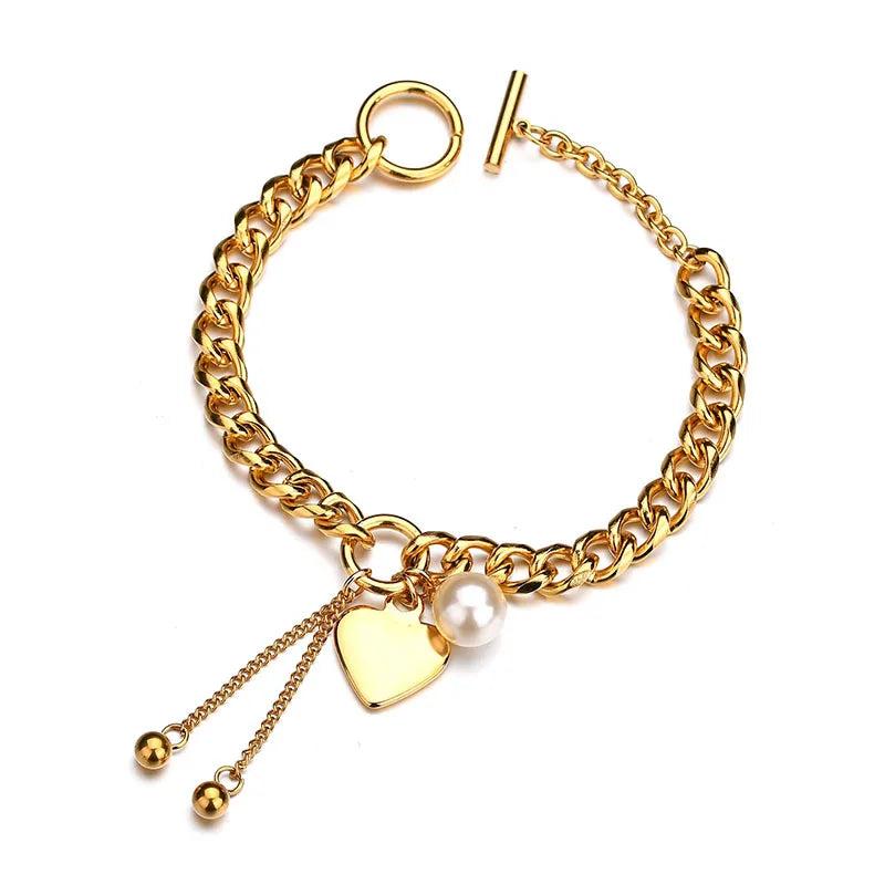 Stainless Steel Heart Bracelet Engraved with Name 18K Plating Jewelry
