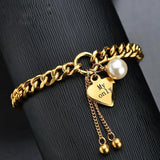 Stainless Steel Heart Bracelet Engraved with Name 18K Plating Jewelry