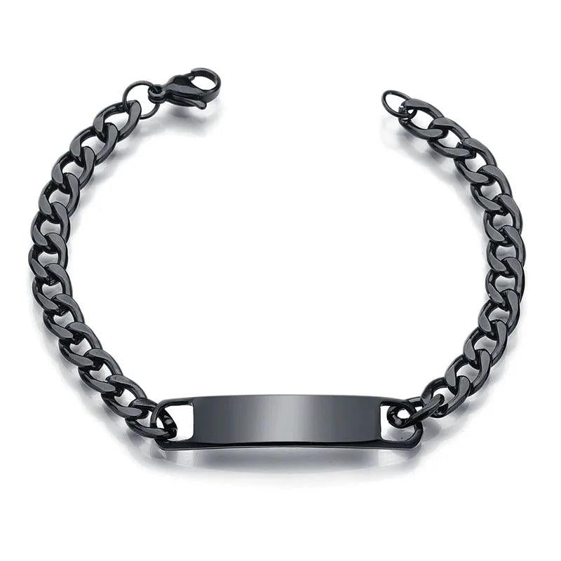 Engraved Nameplate Couple Bracelet Stainless Steel Chain ID Tag Gift