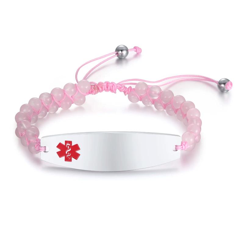 Personalized Medical Alert Women Bracelet - Double Beaded Chain Link Adjustable