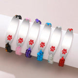 Personalized Medical Alert Women Bracelet - Double Beaded Chain Link Adjustable