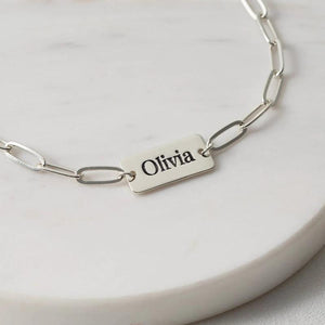 Personalized Square Name Bracelet Stainless Steel Silver Chain