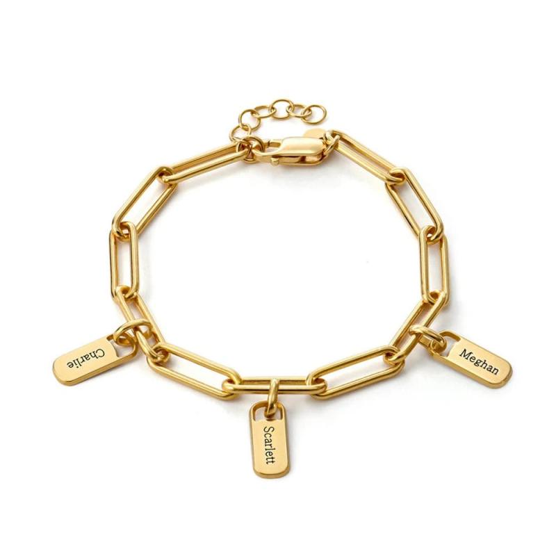 Personalized Rectangular Chain Nameplate Bracelet for Couples