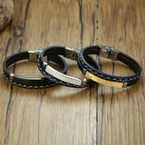 Custom Engraved Stainless Steel Leather Bracelet for Men