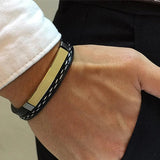 Custom Engraved Stainless Steel Leather Bracelet for Men