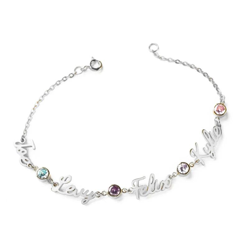 Personalized Name Bracelet with Birthstone - Stainless Steel Jewelry for Women