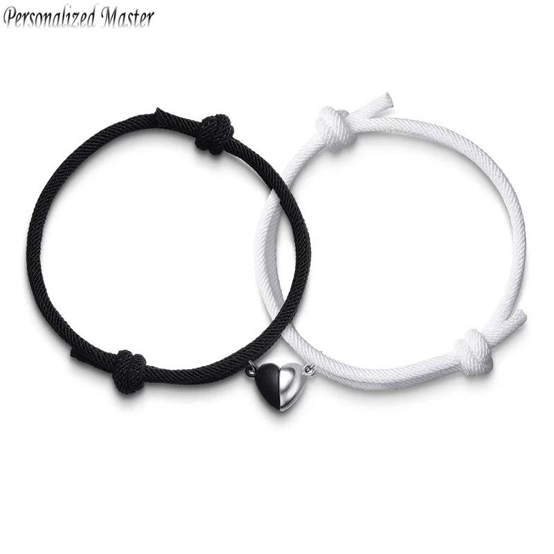 Heart Attracting Magnet ID Tag Couple Bracelets