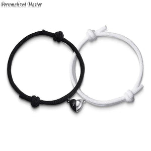 Heart Attracting Magnet ID Tag Couple Bracelets