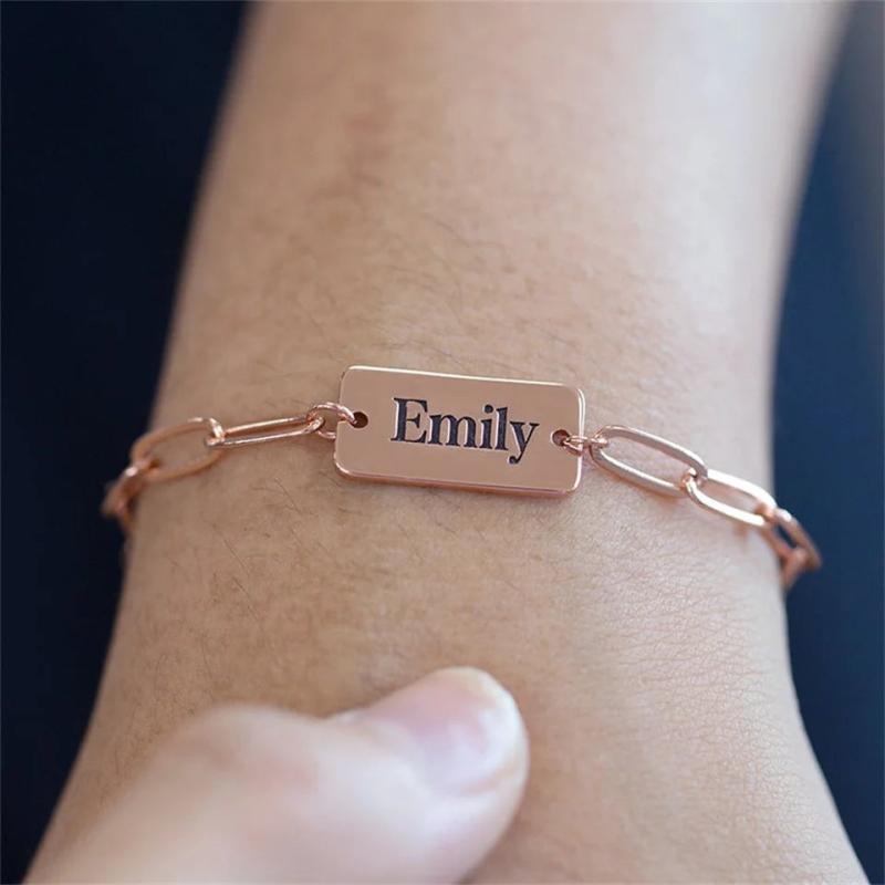 Personalized Name Bracelet Paper Clip Chain Square Nameplate