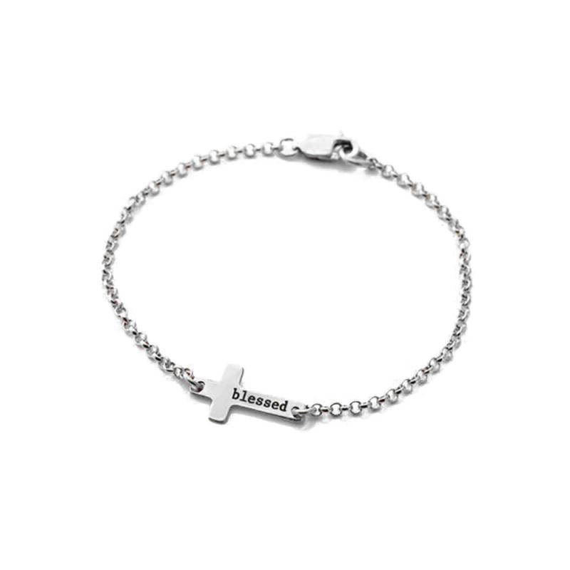 Custom Engraved Name Bracelet Cross Stainless Steel Unisex Gift