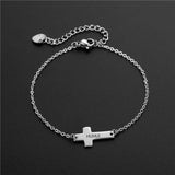 Custom Engraved Name Bracelet Cross Stainless Steel Unisex Gift