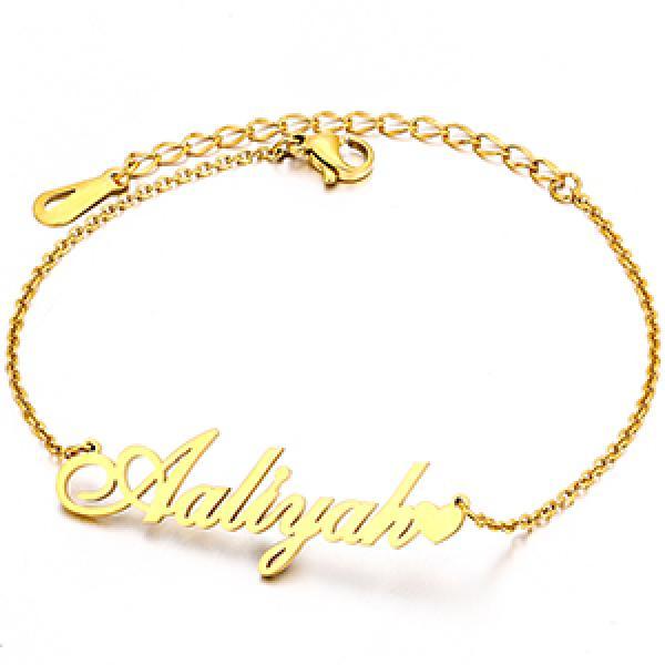 Personalized Name Bracelet Solid Stainless Steel Silver Women