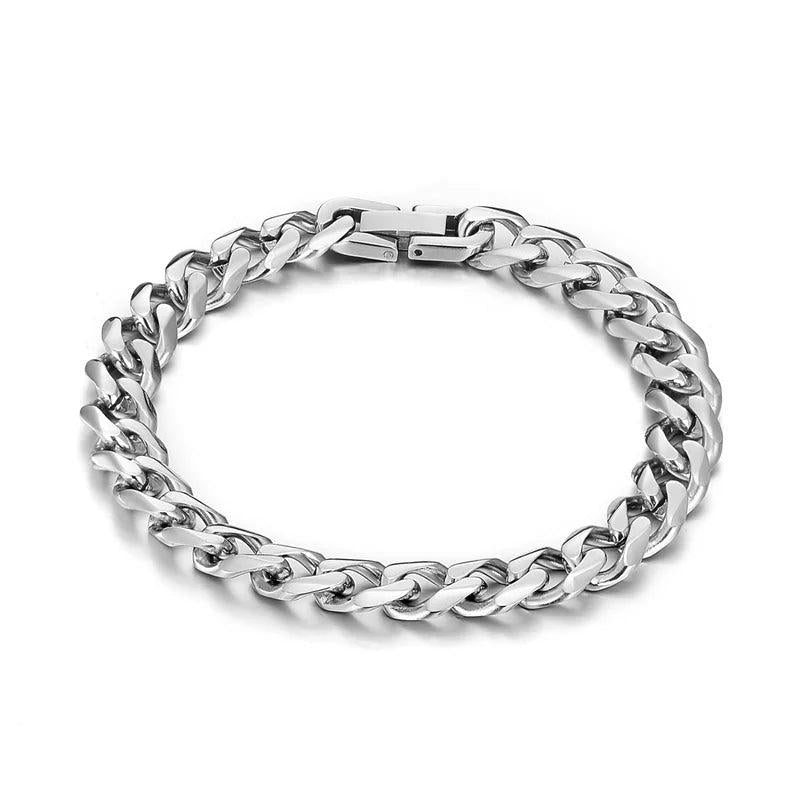 Custom Stainless Steel Cuban Link Chain Bracelet Engraved Name Bangle