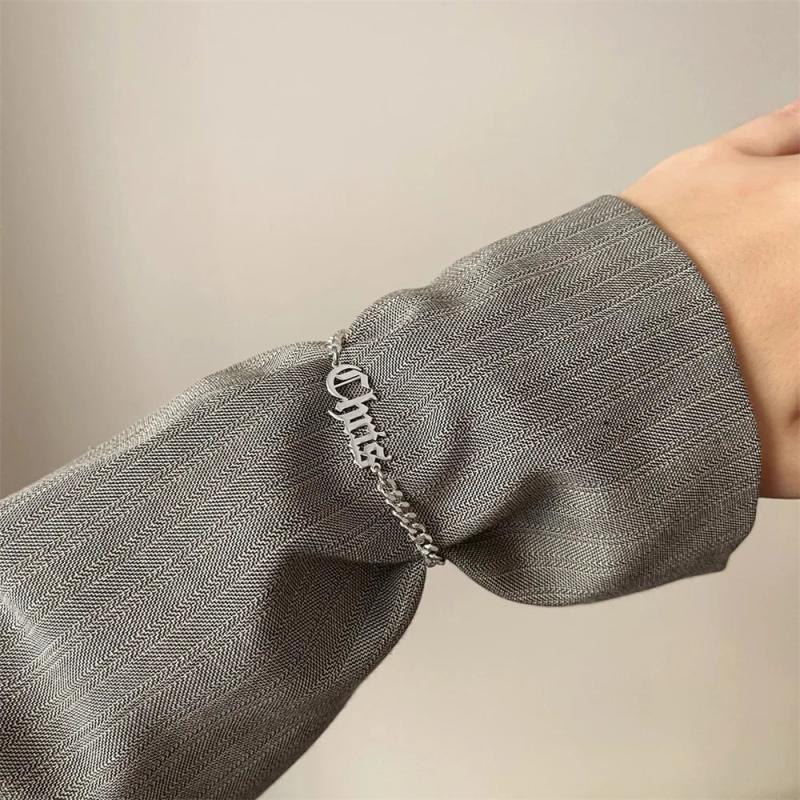 Personalize Name Bracelet Old English Font Nameplate Bangle