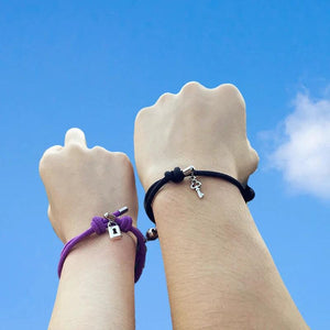 Magnet Couple Bracelets Long-Distance Love Lock Keys Tag Rope Chain Charm