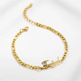 Personalized Stainless Steel Name Bracelet Heart Cuban Chain Adjustable