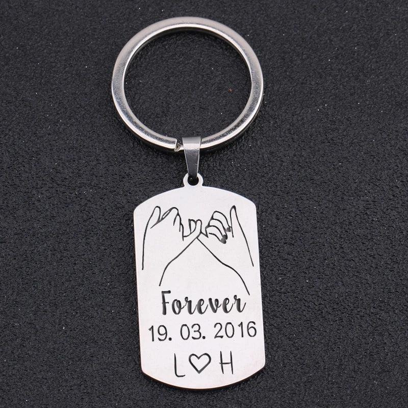 Engraved Keychain Couple Name Anniversary Gift