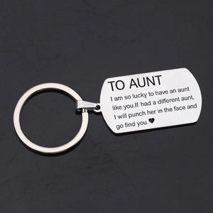 Aunt Stainless Steel Dog Tag Keychain: Lucky to Have You