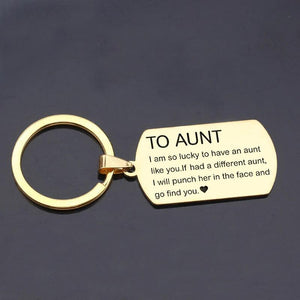 Aunt Stainless Steel Dog Tag Keychain: Lucky to Have You