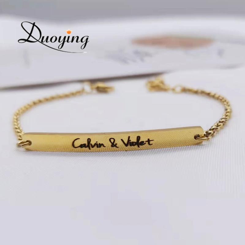 Custom Name Bracelet Stainless Steel Engraved Chain Bar Gift