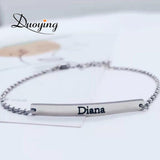 Custom Name Bracelet Stainless Steel Engraved Chain Bar Gift