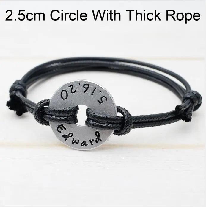 Personalized Name Bracelet Leather Rope Couple Gift