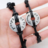 Personalized Name Bracelet Leather Rope Couple Gift