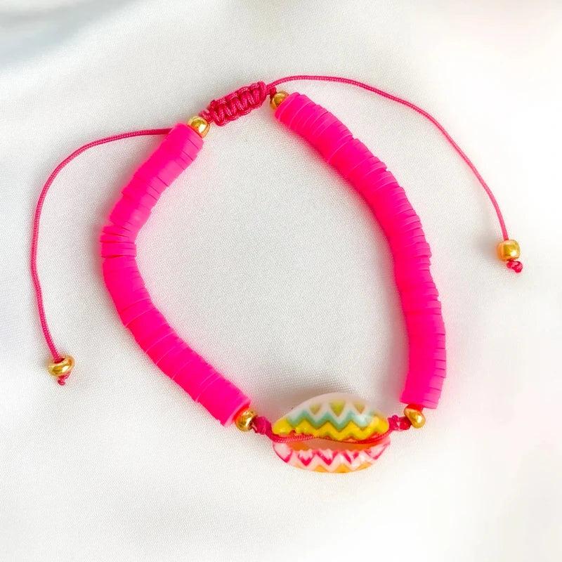 Multi-Color Soft Ceramics Bead Bracelet with Shell Embellishment