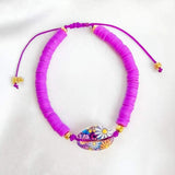 Multi-Color Soft Ceramics Bead Bracelet with Shell Embellishment