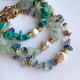 Fluorite Turquoise Beaded Bracelet with Freshwater Pearl Embellishment