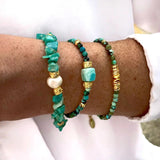 Fluorite Turquoise Beaded Bracelet with Freshwater Pearl Embellishment