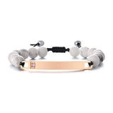 Engraved ID Bracelet for Couples, Beaded Chain Link, Cubic Zirconia Charm