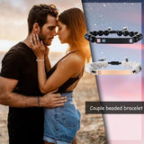 Engraved ID Bracelet for Couples, Beaded Chain Link, Cubic Zirconia Charm
